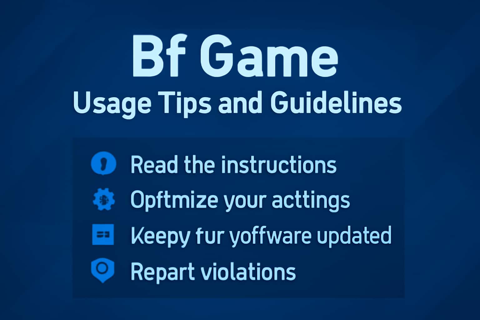 An informational graphic representing Bf Game usage tips and guidelines.