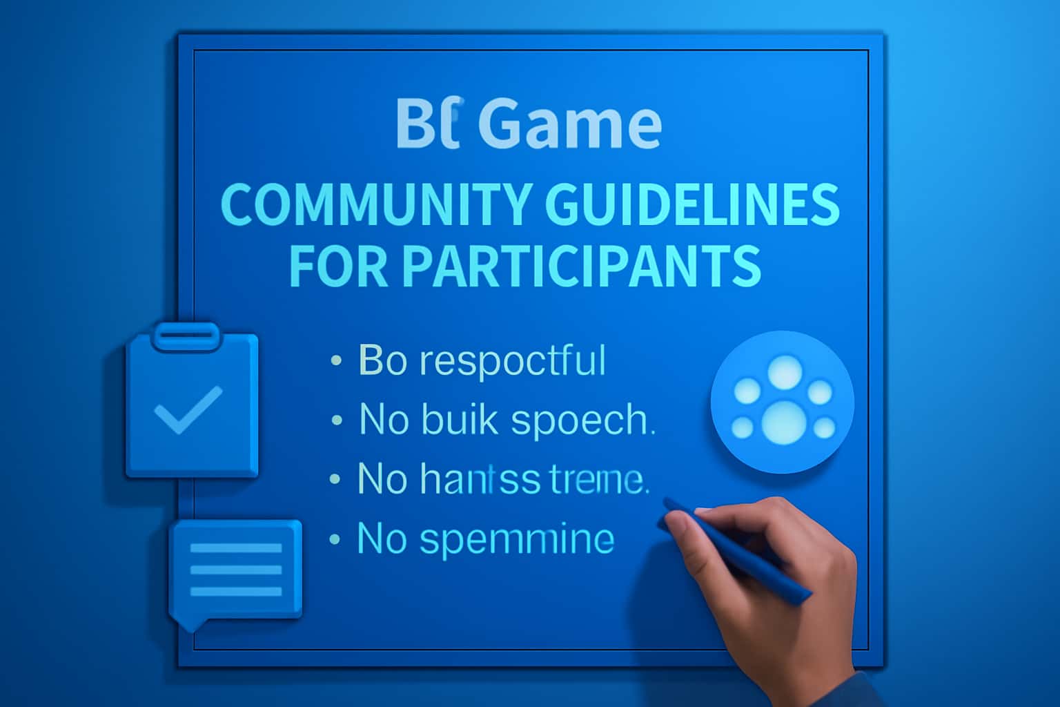 An illustration representing community guidelines for participants in Bf Game, featuring the text prominently.