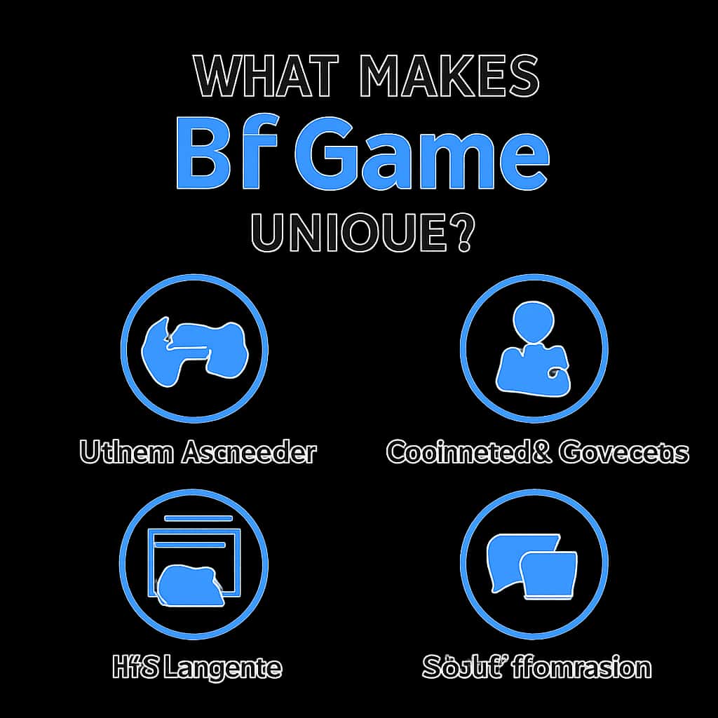 An educational diagram outlining the unique features of Bf Game.